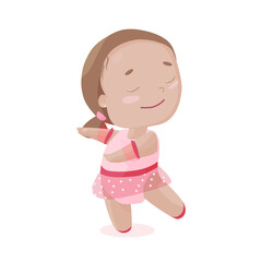 Cute little ballerina in pink tutu skirt.