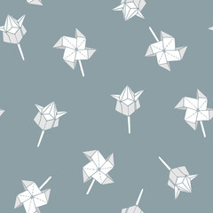 Fototapeta premium Seamless pattern with hand-drawn origami spinner and tulip shapes. Can be used as print on textiles and wrapping paper