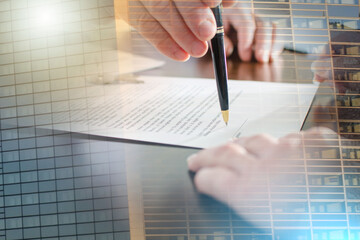 Realtor showing the signature place of a contract; multiple exposure