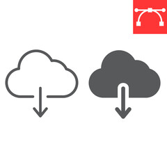 Cloud download line and glyph icon, ui and button, computing sign vector graphics, editable stroke linear icon, eps 10.
