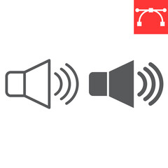 Speaker volume line and glyph icon, ui and button, sound volume sign vector graphics, editable stroke linear icon, eps 10.
