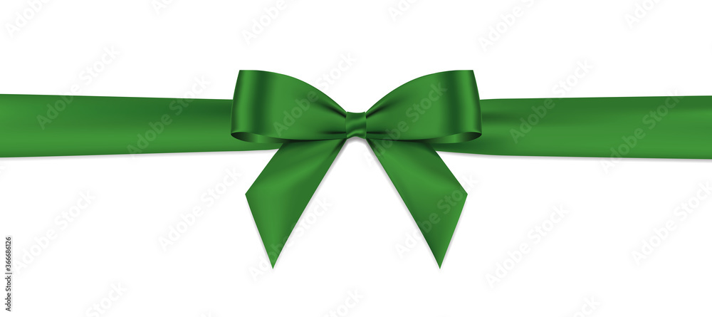 Aufkleber green bow and horizontal ribbon realistic shiny satin with shadow for decorate your christmas card o