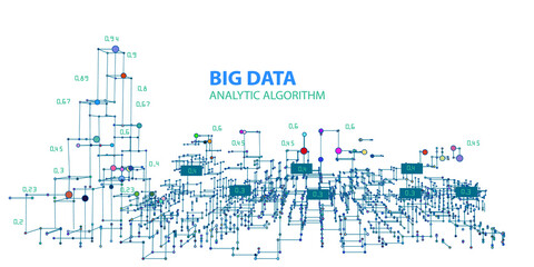 Abstract futuristic  infographics data on white background. Big data. 3d grid data chart  algorithm. Data chart. Vector Illustration.