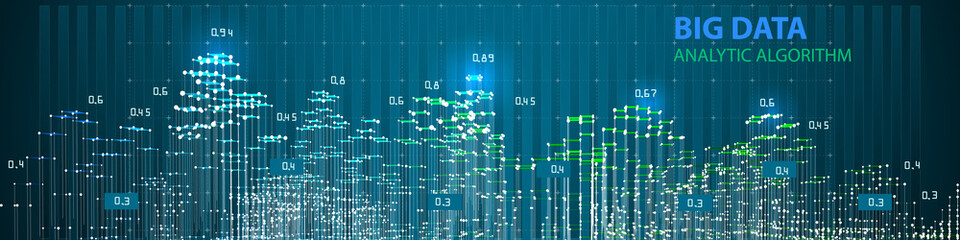 Abstract  infographics background with grid mesh and data on blue. 3d grid data chart  algorithm. Data chart. Big data. Vector Illustration.