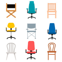 Flat chair, furniture icon, vector illustration isolated on white background