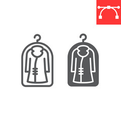 Cover fot clothes line and glyph icon, dry cleaning and wash, coat sign vector graphics, editable stroke linear icon, eps 10.