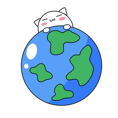 earth globe vector illustration with cat