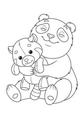 Naklejka premium Panda hugs toy red panda Coloring Page