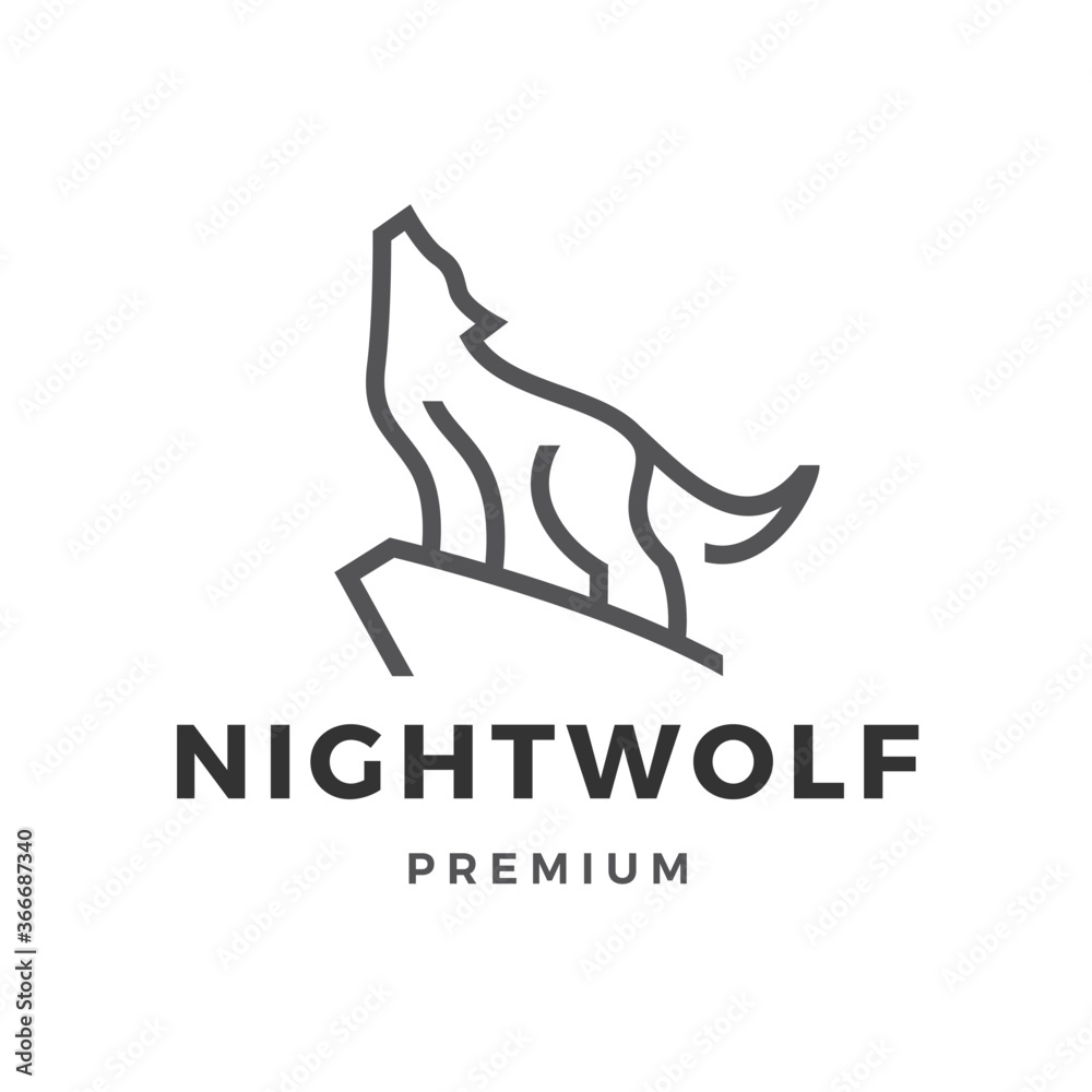 Poster wolf line outline logo vector icon illustration