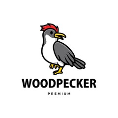 cute wood pecker cartoon logo vector icon illustration