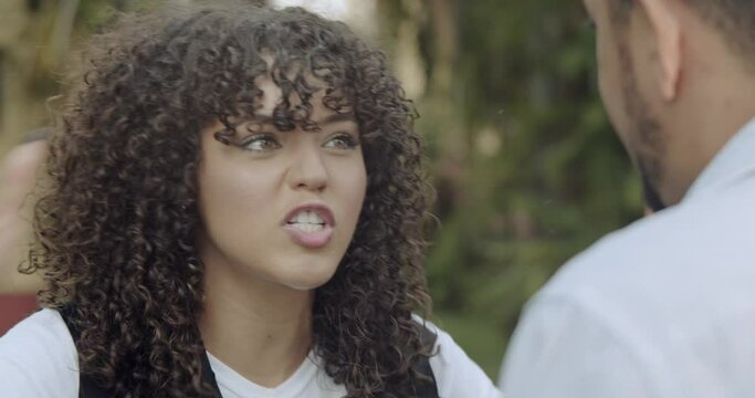 Angry couple fighting and shouting at each other, crying girlfriend, angry girlfriend with her boyfriend. Fight, argue and cry. Cinematic Premium Video. 4K.