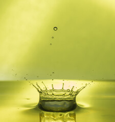 Water Drop Collisions Macro Photography with green background