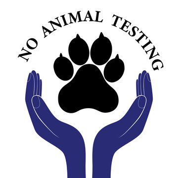Animal pet protection sign vector hand in people encouragement help. Vector support Life. Health care no testing concept