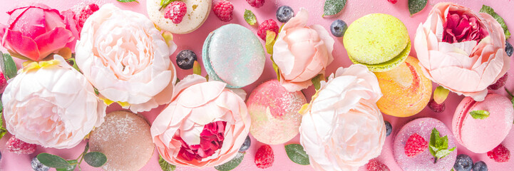 Colorful french macaron dessert
