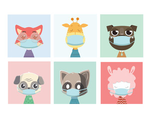 Face mask cartoon animal illustration.