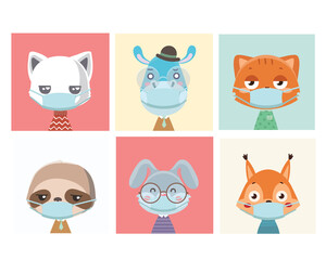 Face mask cartoon animal illustration.