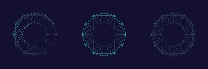 Low poly circle with glowing stars. Perfect for icon, brand, logo, etc. three styles