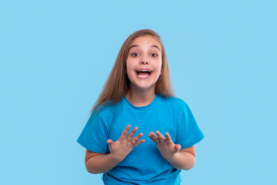 Teenager girl wants to be heard, and therefore speaks loudly about something, gesticulating