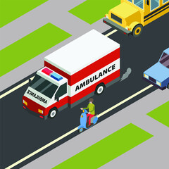 Peoples are open the way for urgent ambulance rushing on the road to the hospital illustration