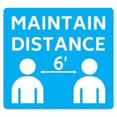 6 Feet Maintain Distance Safety Sign Marker Blue/White