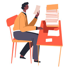 Fototapeta premium Man reading papers and documents on desk vector