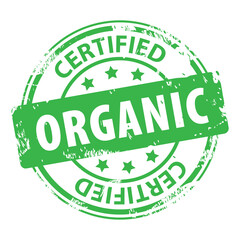 Organic Certified green rubber stamp icon isolated on white background. Eco Bio Natural Organic food product.