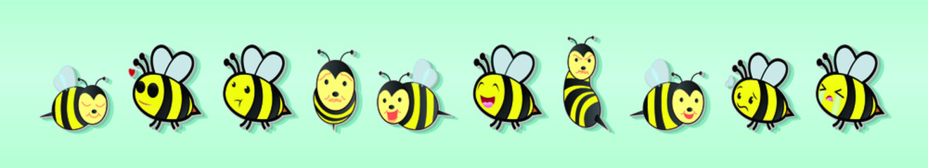 a set of cartoon happy bees icon vector illustration