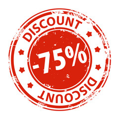 Rubber stamp with text Discount 75 percent icon isolated on white background. Illustration