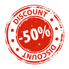 Rubber stamp with text Discount 50 percent icon isolated on white background. Illustration