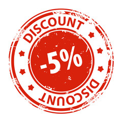 Rubber stamp with text Discount 5 percent icon isolated on white background. Illustration