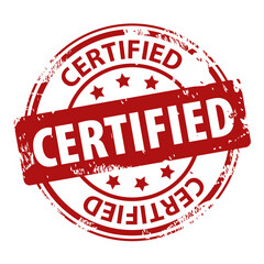 Certified red rubber stamp icon isolated on white background. Vector illustration