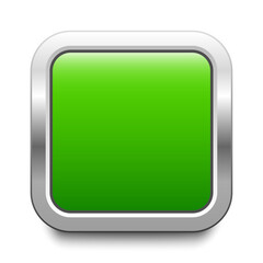 Rounded square green metal button isolated on a white background. Blank template with copy space. EPS10 vector file