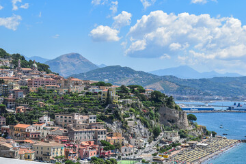 Amalfi coast and houses on the mountain facing the sea.