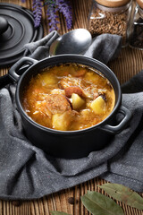 Traditional russian sour cabbage soup