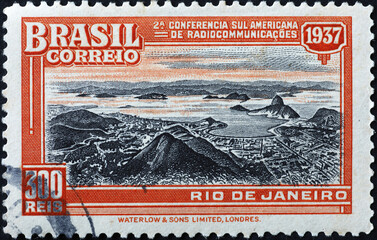 Panorama of Rio in old stamp of 1937