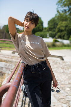 Beautiful Young Woman With Boyish Hair Cut