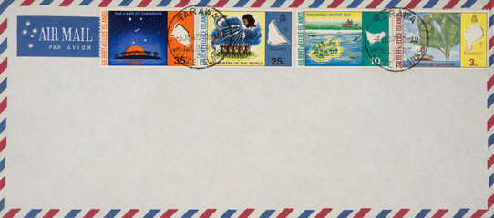 vintage retro air mail luftpost envelope briefumschlag stamp used gestempelt briefmarke stamp...