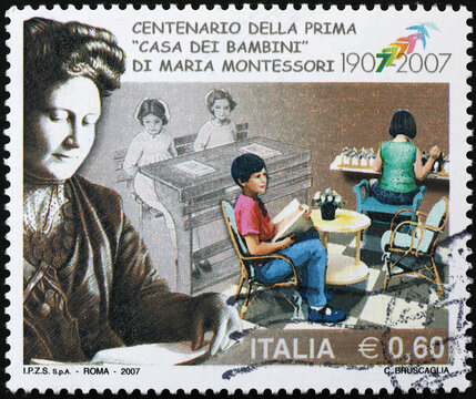 Portrait Of Maria Montessori On Italian Postage Stamp