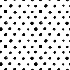 Polka dot grunge seamless vector pattern. Brush strokes circles, rounded shapes. Hand
drawn abstract ink background. Smears, circles, dots, splotches, blobs. Abstract wallpaper
design, textile print