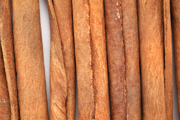 Cinnamon sticks on white background