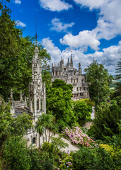 Fototapeta na wymiar Gothic architecture hidden beneath luscious greenery 