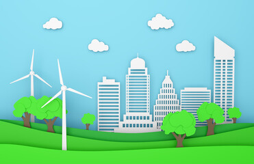 landscape paper city ecology green energy wind turbine