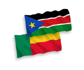 Flags of Republic of South Sudan and Benin on a white background