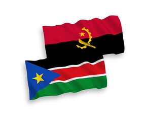 Naklejka premium Flags of Republic of South Sudan and Angola on a white background