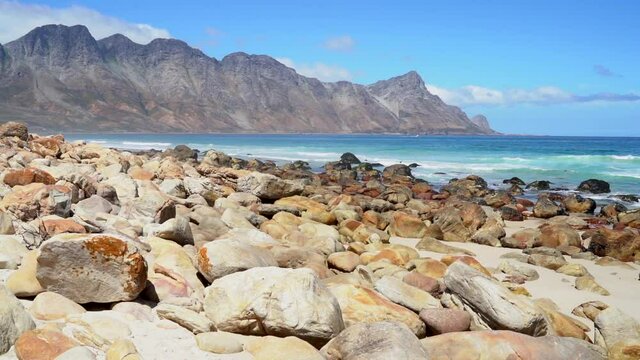 Rocky beach at sunny Kogel Baai