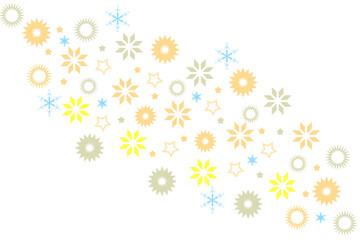 Abstract seamless yellow, brown and blue various stars pattern on white background. For cover design, baby apparel, poster, card and party paper.
