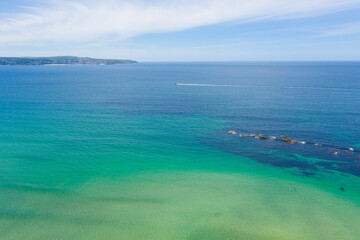 Fototapeta premium Aerial photograph of Godrevy Beach, Cornwall, England