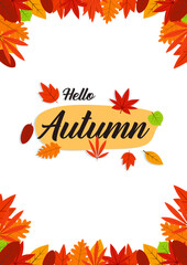 Hello autumn poster with leaves