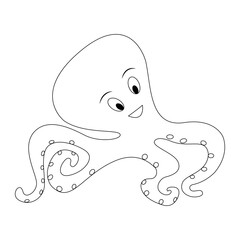 Cartoon octopus outline. Vector illustration isolated on white background. Decoration for greeting cards, posters, flyers, prints for clothes.