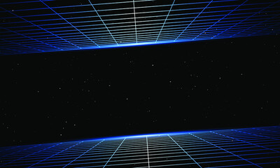 Retro Wave 3D Grid in space